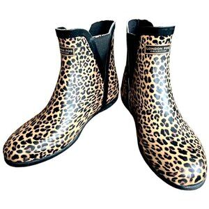 Women's London Fog Piccadilly Waterproof Leopard Animal Print Rain Boots Size 8